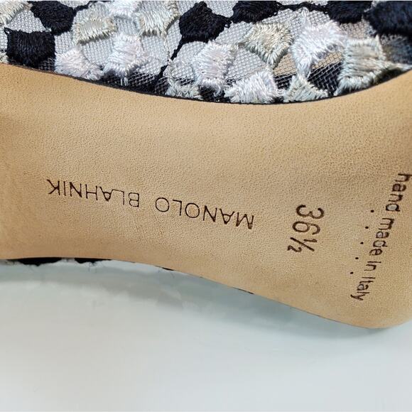 NIB$1095 Manolo Blahnik Hangisi 105 Satin Lace Embellished Jewel Pumps 36.5 6.5 - Picture 14 of 15
